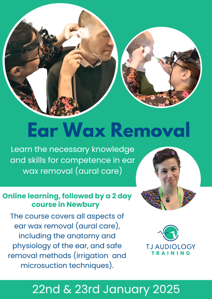 Flyer with information about 2 day ear wax removal course by Louise at TJ Audiology Training 